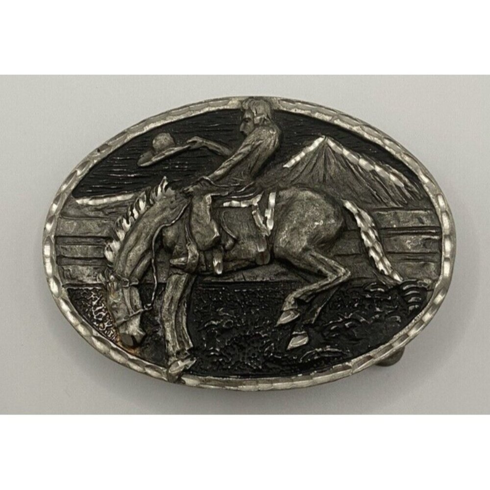 Bucking Bronc Belt Buckle Bronco Rider Horse Rodeo Cowboy Western 1980s Vtg LOOK - Picture 7 of 11